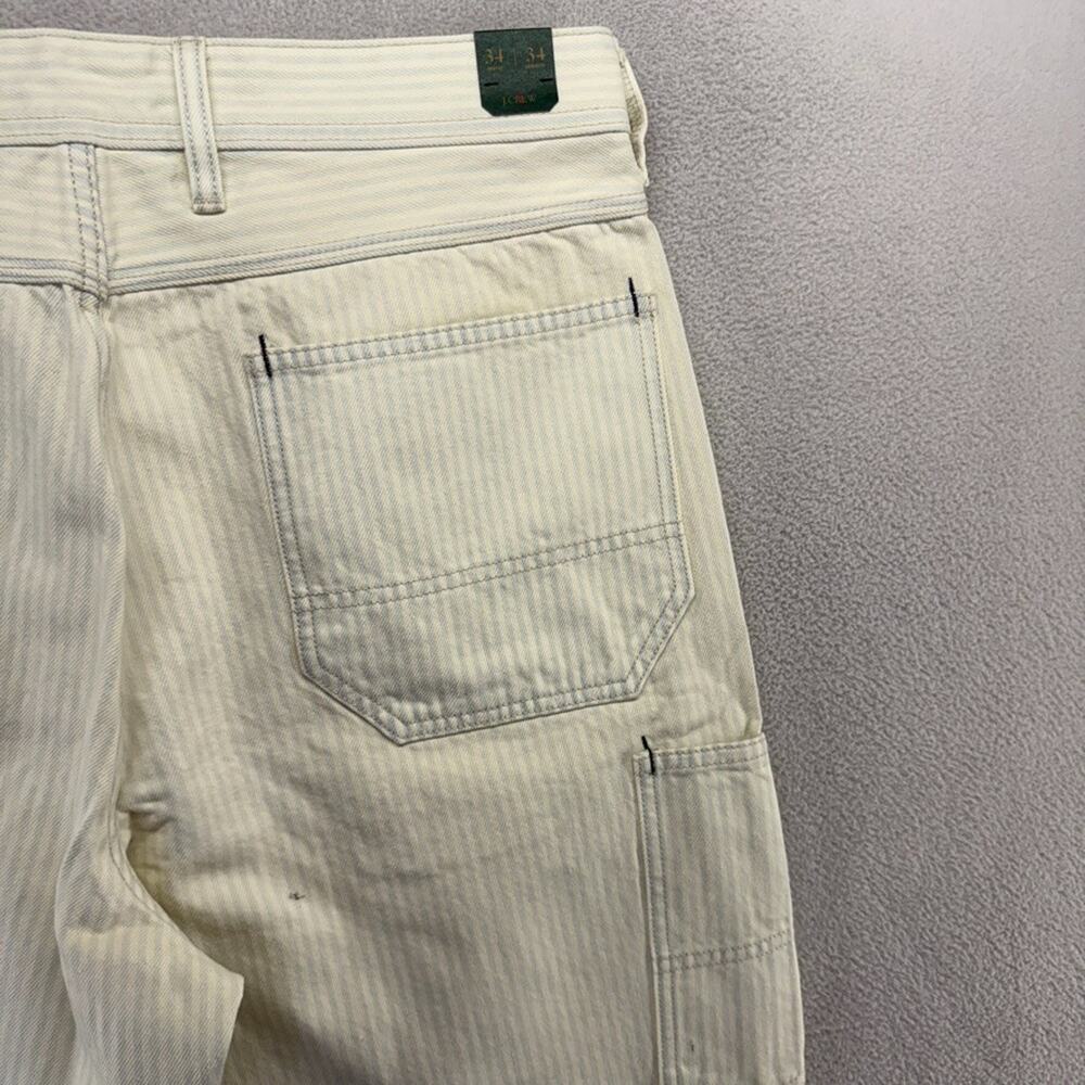 J Crew Jeans men's 34x34 White Blue Relaxed fit carpenter pant faded stripe NEW - Picture 3 of 11